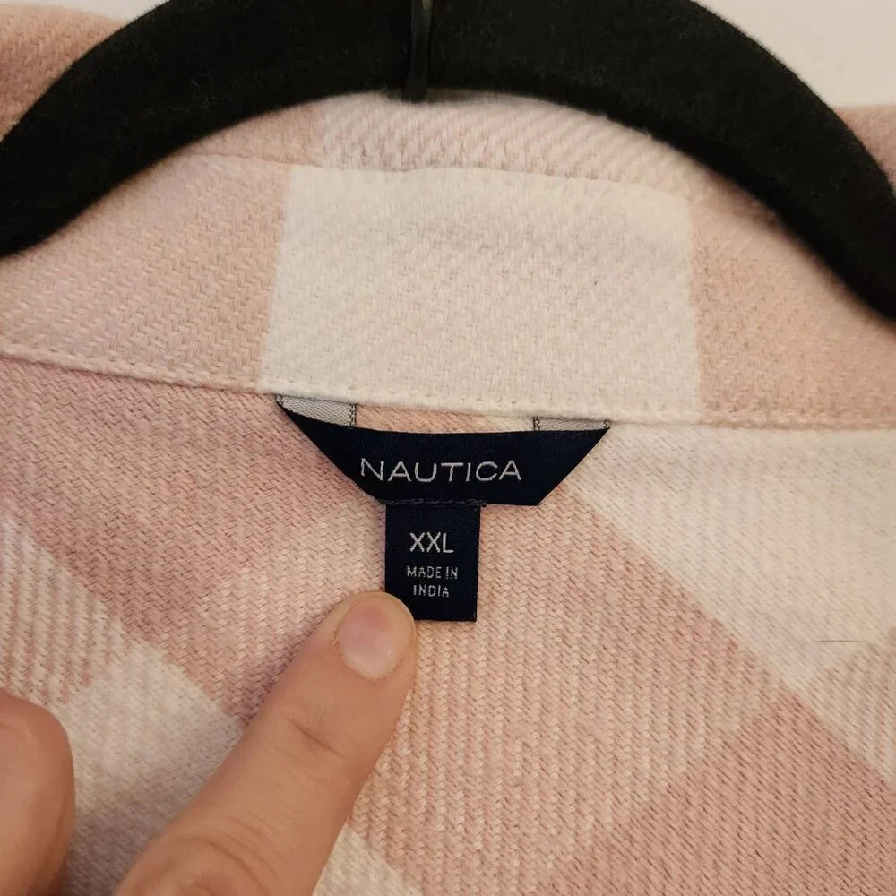 Nautica Shacket Pink White Buffalo Check Button Down Shirt Jacket Soft XXL - Picture 7 of 10